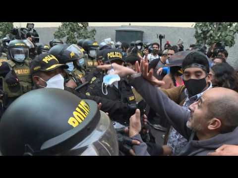 Demonstrators protest in support of ousted Peruvian president Vizcarra