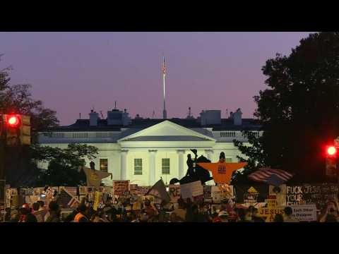 Sunset at the White House as protesters gather in Black Lives Matter Plaza