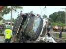 Images of Thailand site where 17 died in bus-train collision
