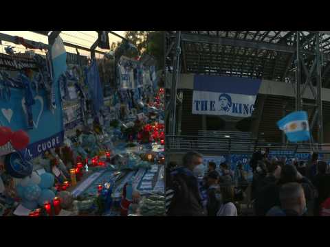 Napoli fans gather around San Paolo stadium, paying tribute to Maradona