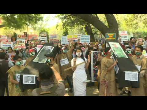 Burmese refugees in India hold anti-coup protest