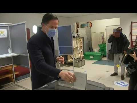 Dutch PM Mark Rutte casts his vote in general election