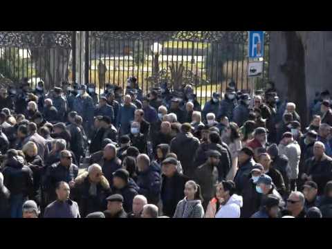 Armenia opposition supporters gather outside parliament