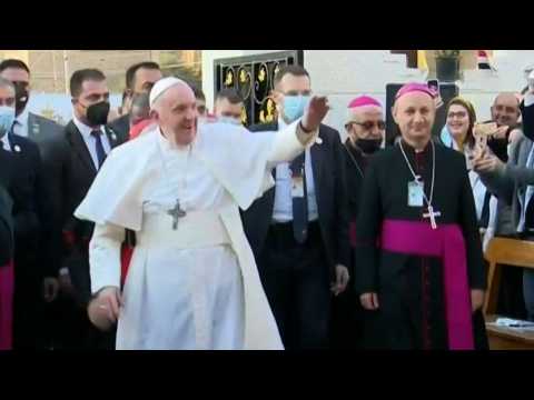 Pope Francis arrives at Baghdad Cathedral to hold holy mass