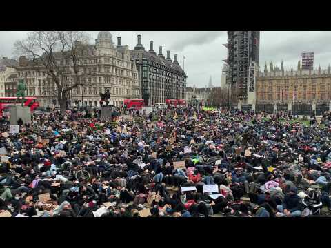 Protesters stage die-in in Parliament square following police crackdown on Sarah Everard vigil
