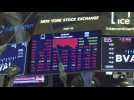 Closing bell at New York stock exchange as dow ends 3.6% lower on coronavirus fears