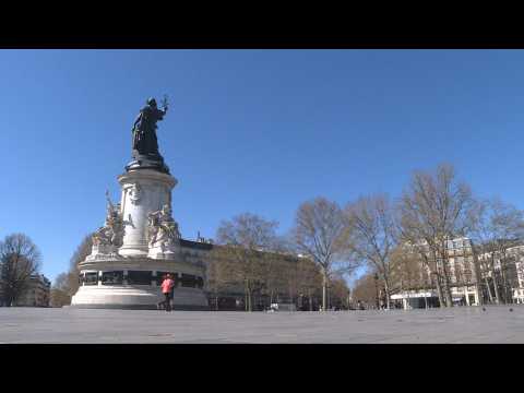 Paris's usually busy Place de la Republique deserted on day 14 of virus lockdown