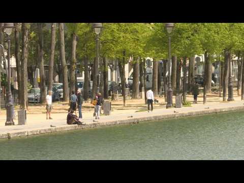Paris's Ourcq canal virtually deserted on 33rd day of French lockdown