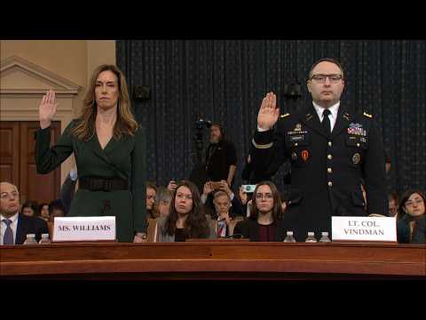 US: Alexander Vindman and Jennifer Williams swear in before public hearing in impeachment probe