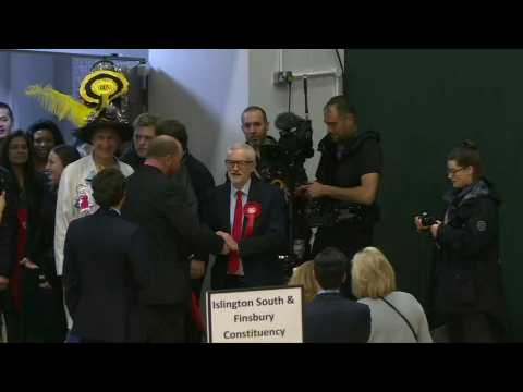 UK Labour leader Jeremy Corbyn appears at polling station as party prepares for defeat in snap election