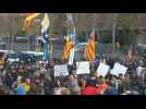 Pro-independence protesters gather in front of Camp Nou ahead of Clasico in Barcelona