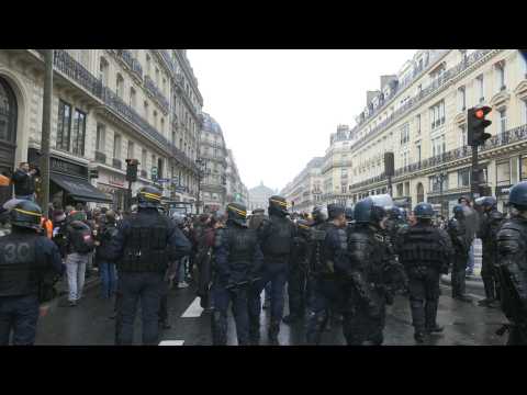 Anti-pension reform protesters gather outside Opéra in Paris