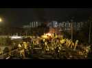 Hong Kong protesters set a van on fire