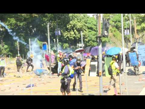 Hong Kong protesters clash with police at key campus battleground