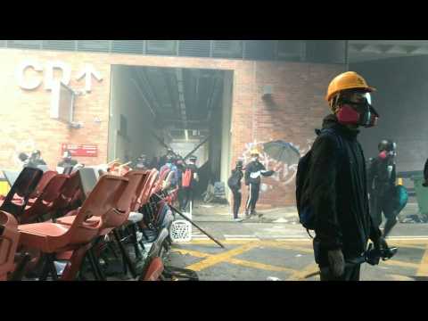 Hong Kong student protesters inside surrounded university