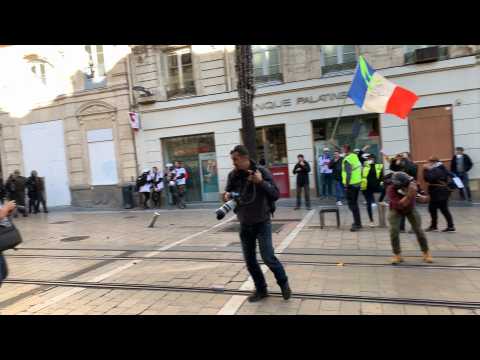 Riot police clash with yellow vest protesters in Montpellier