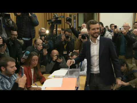Spanish Popular Party leader Pablo Casado casts his vote