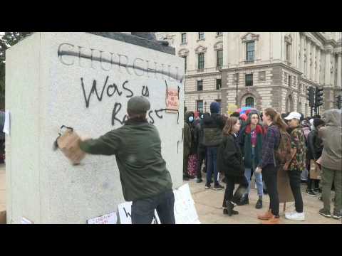London: Man disrupts Black Lives Matter demo, kicks away protest signs at Churchill statue