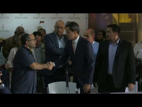 Venezuela's Guaido arrives to address lawmaker arrest