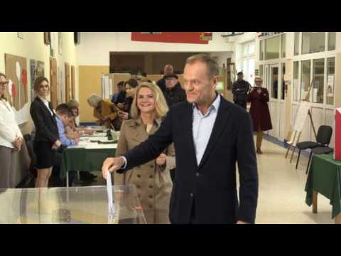 EU council chief Donald Tusk votes in European elections