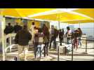 People line up at Los Angeles airport rapid testing site