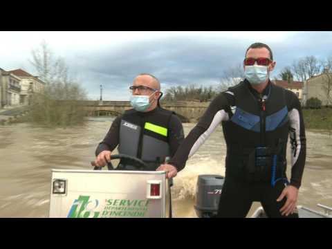 Images from boat as French river Midouze bursts its banks