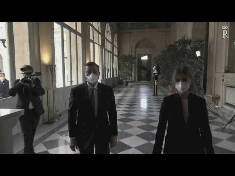 Mario Draghi arrives at the Quirinale presidential palace to meet with S. Mattarella
