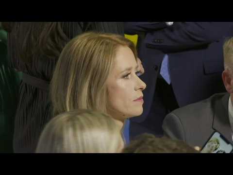Images of Estonian Prime Minister Kaja Kallas ahead of parliamentary vote results