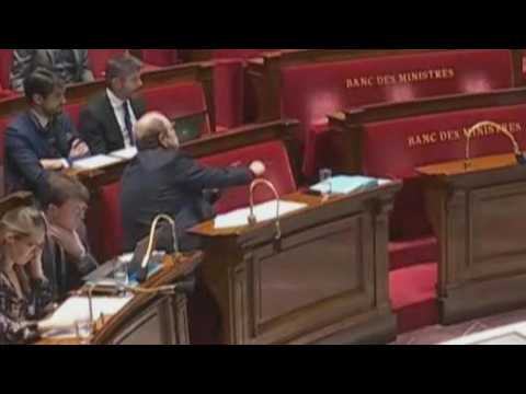 French justice Minister using an offensive hand gesture in Parliament