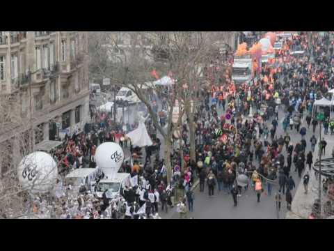 Demonstrators against pension reform gather in Paris at Sevres-Babylone