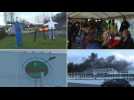 Buitoni employees protest outside the factory site in Caudry