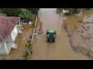 Aerial shots of flooded village in Greece following Storm Elias
