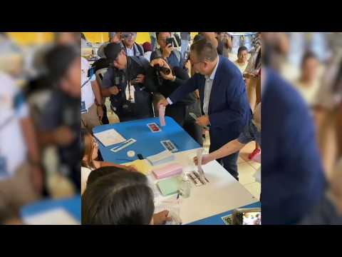 Guatemala center-left presidential candidate Bernardo Arevalo casts his vote