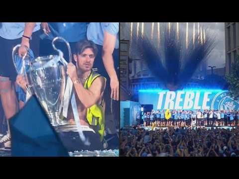 Fireworks light up the sky as City celebrate treble in Manchester