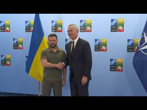 Zelensky and Stoltenberg shake hands at NATO summit in Vilnius