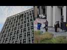 Fragments from downed drone falls on residential complex in Ukraine's Kyiv