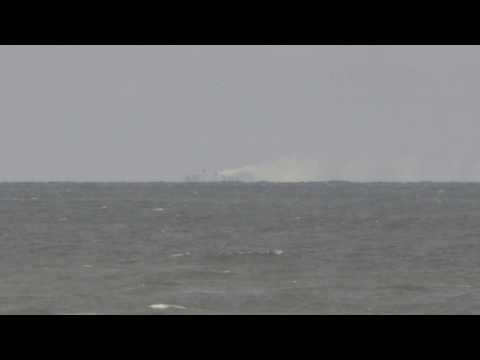 Images of the transport ship burning off the coast of the Netherlands