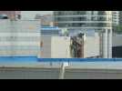 Aftermath of drone crash on non-residential building in Moscow