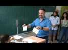 Spain's far-right leader Santiago Abascal casts vote in general election