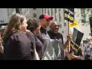 Actor Jason Sudeikis joins picket line outside NBC in New York