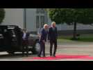 Lithuanian President Gitanas Nauseda greets US President Joe Biden at Presidential Palace
