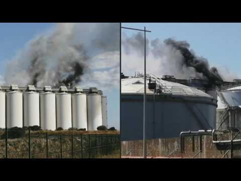 Grain silos on fire in western French port