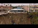 Aerial shots of landslide in Oceanside, California after a storm