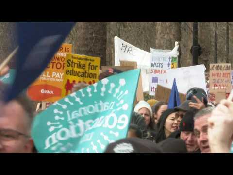 Striking UK teachers protest in London as Chancellor delivers budget