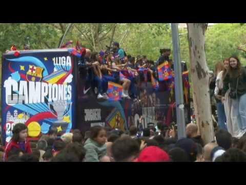 FC Barcelona celebrate La Liga titles with parade through city centre