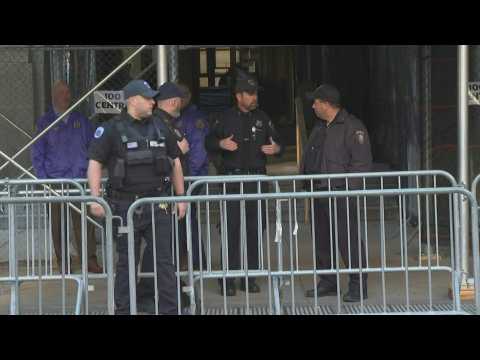 Police officers stand guard outside Manhattan court ahead of Trump arraignment