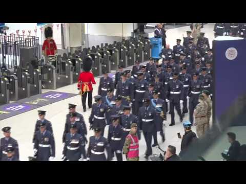 Soldiers arriving at Waterloo station for the Coronation