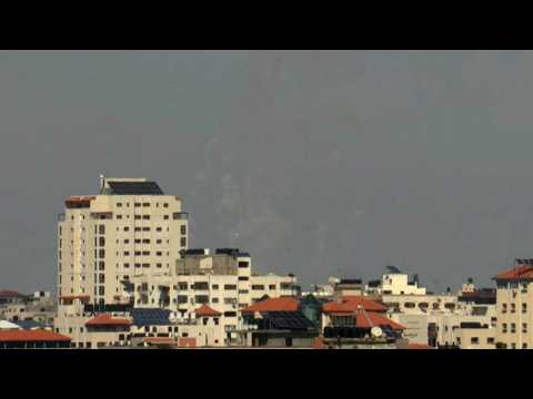 Smoke rises following rockets fired from Gaza Strip into Israel