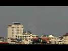 Smoke rises following rockets fired from Gaza Strip into Israel