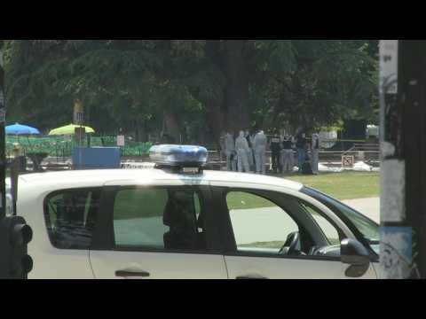 French forensic police at the scene of the knife attack in Annecy